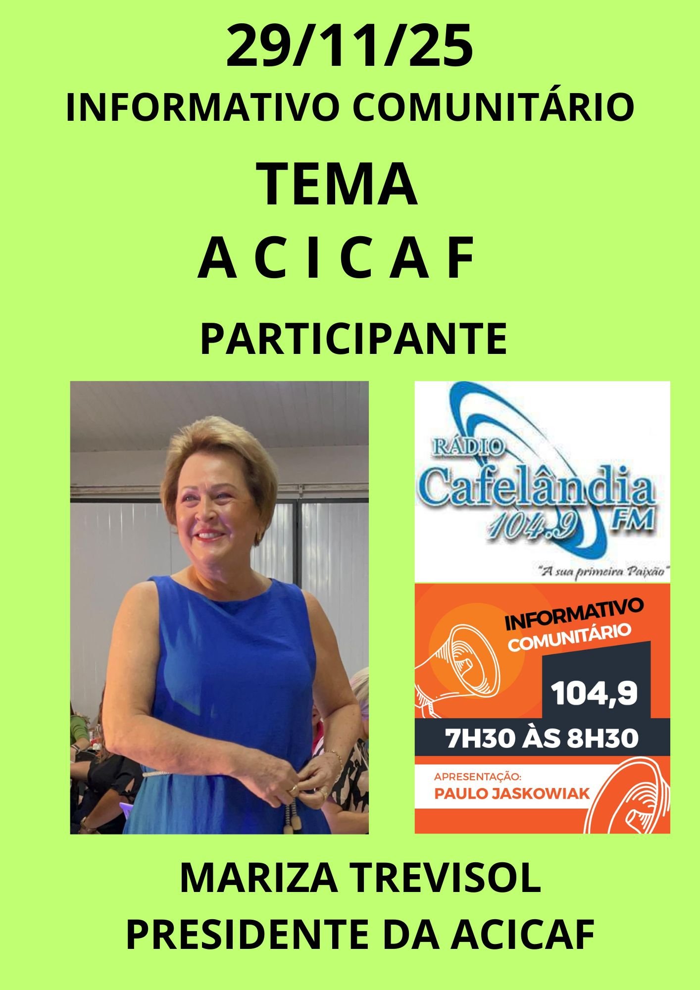 Informativo Comunitário amanhã na rádio Cafelândia FM 104,9