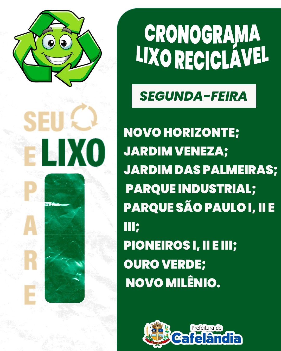 Cronograma atualizado do lixo reciclável – Cafelândia