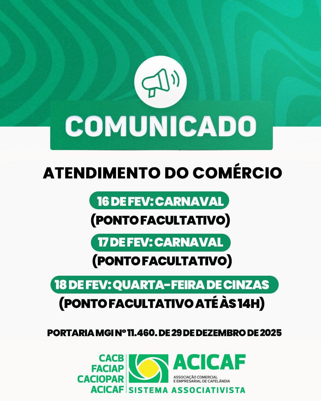 Comunicado – Atendimento do comércio no Carnaval
