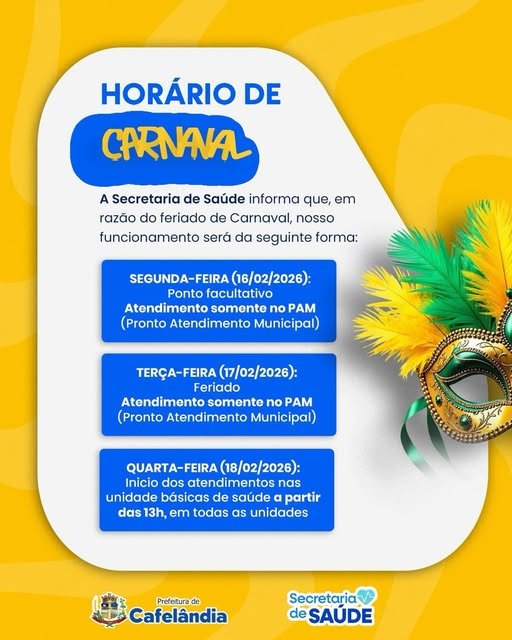 Horário de funcionamento no feriado de Carnaval