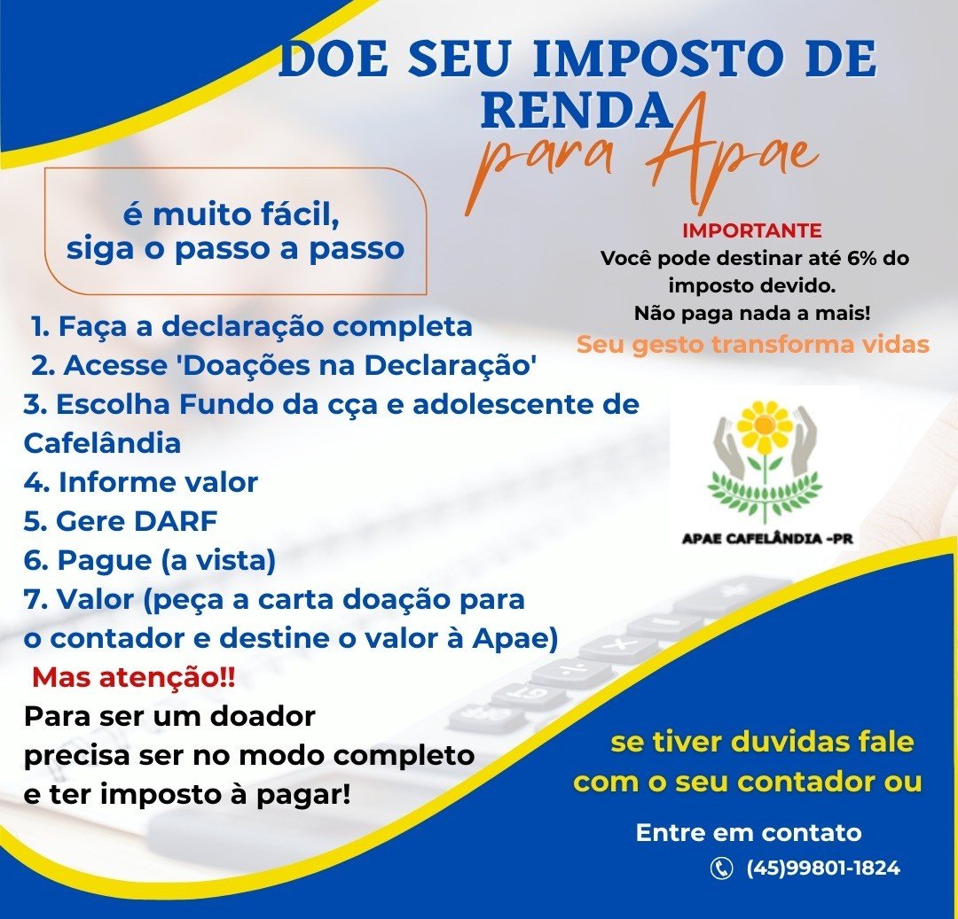 DOE SEU IMPOSTO DE RENDA PARA APAE