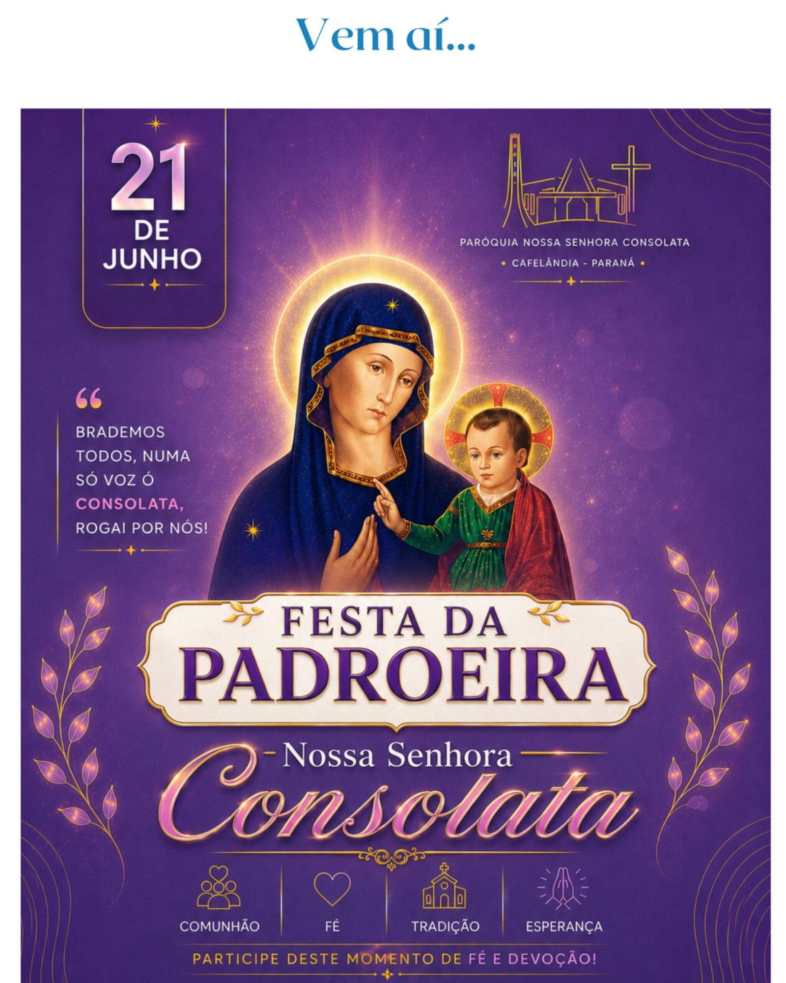 Do céu ao coração da nossa comunidade, vem aí um momento de fé, alegria e união!