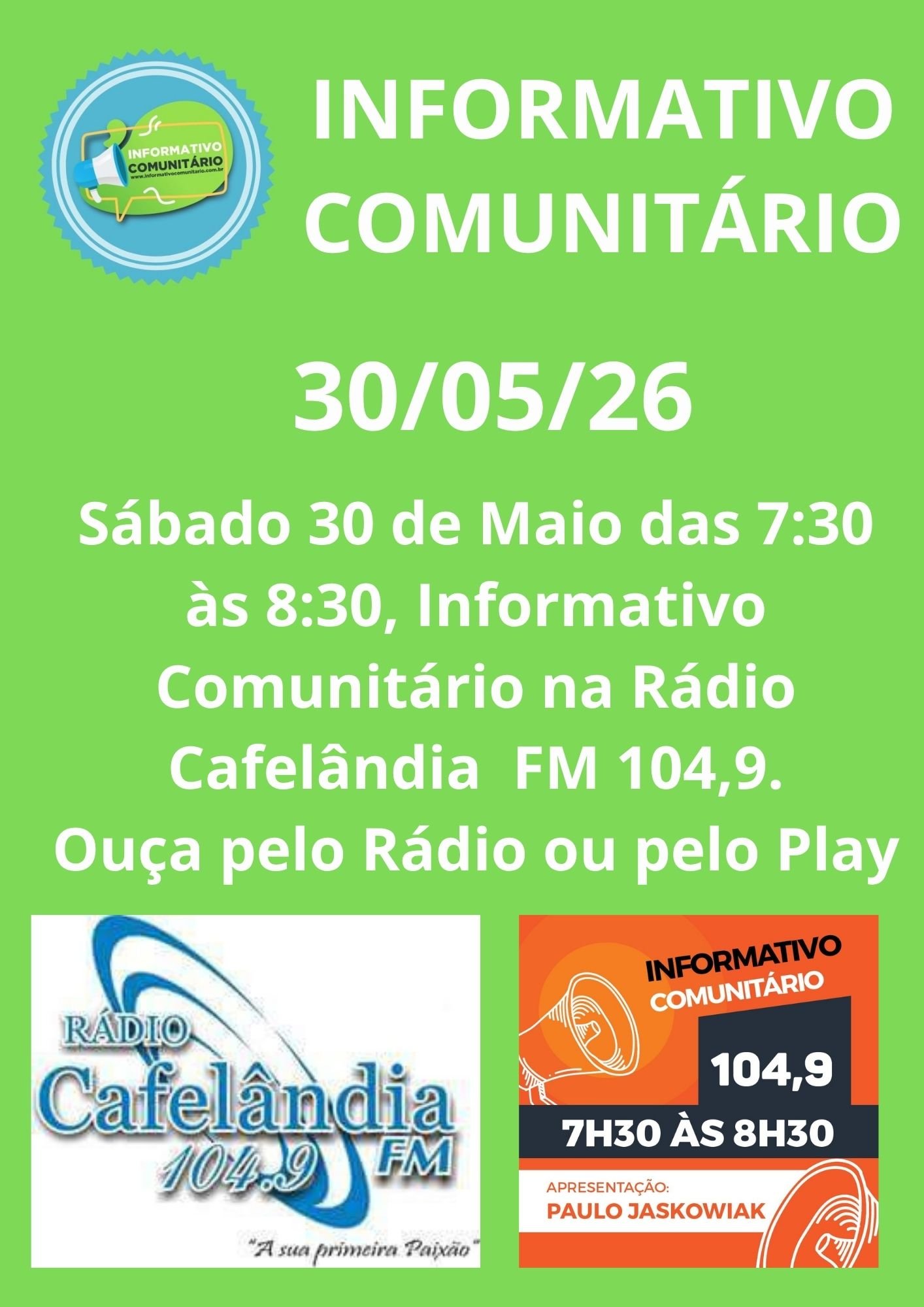INFORMATIVO COMUNITÁRIO DIA 30/05/26