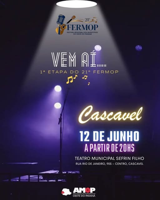 Está chegando mais uma edição do FERMOP (Festival Regional dos Municípios do Oeste do Paraná). E a primeira etapa acontecerá nesta semana, em Cascavel!