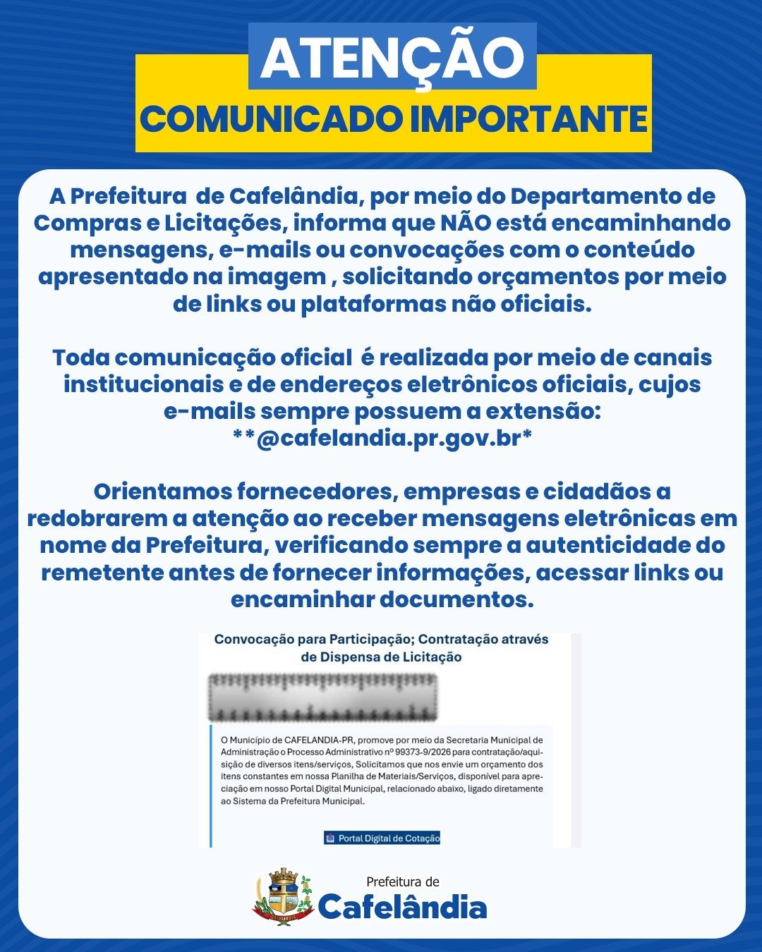 ATENÇÃO – COMUNICADO IMPORTANTE