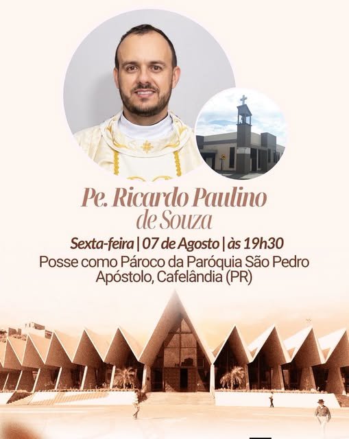 É com o coração repleto de alegria e gratidão a Deus que anunciamos a Santa Missa de Posse do Pe. Ricardo como novo Pároco da Paróquia São Pedro Apóstolo.