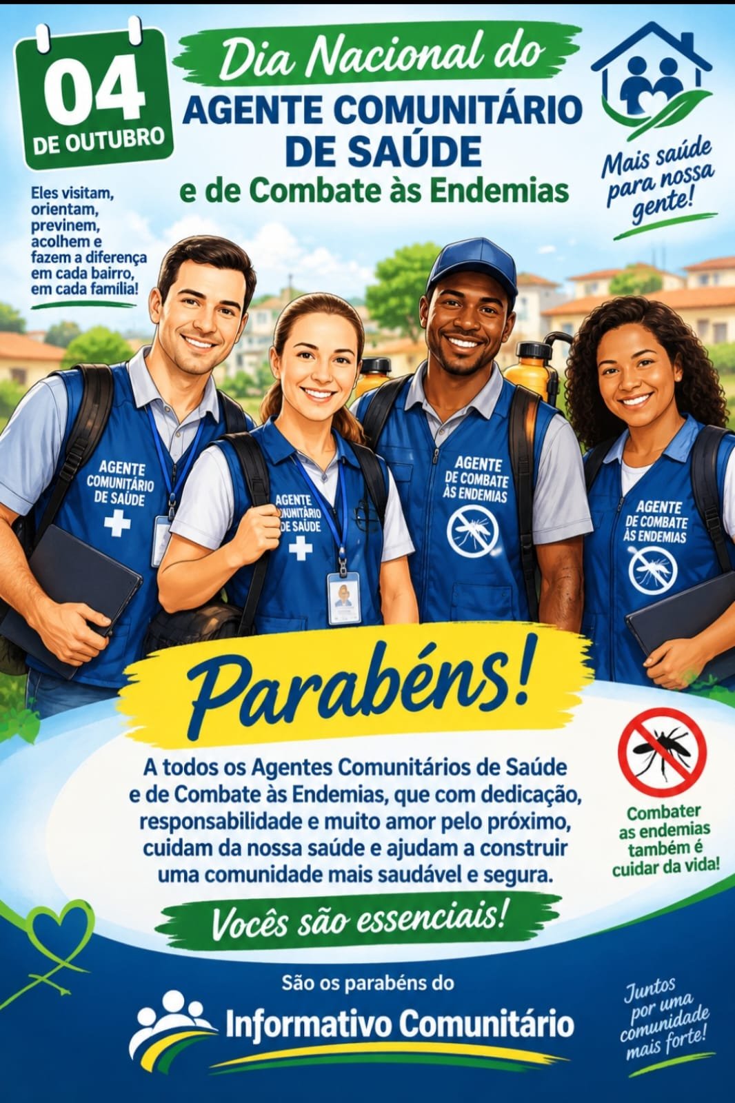 O Dia 4 de Outubro é o Dia Nacional do Agente Comunitário de Saúde (ACS) e do Agente de Combate às Endemias (ACE)